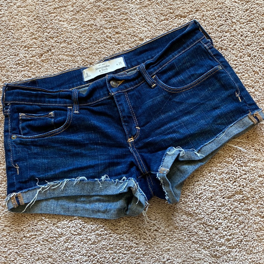 Abercrombie & Fitch Dark Indigo Rolled Frayed Jean Shorts